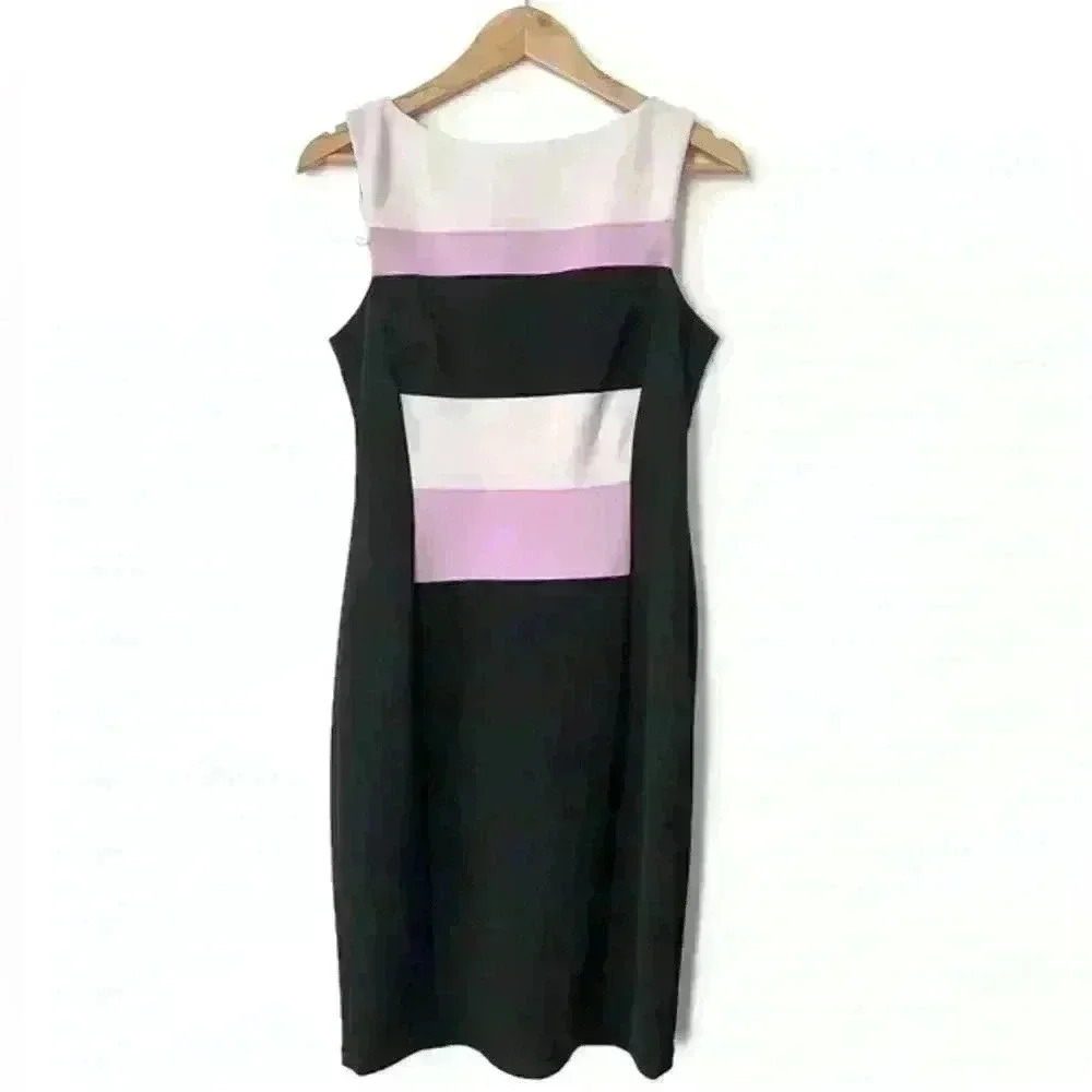Vintage Maggie London Women’s Bodycon Purple Black Geometric Formal Dress Medium